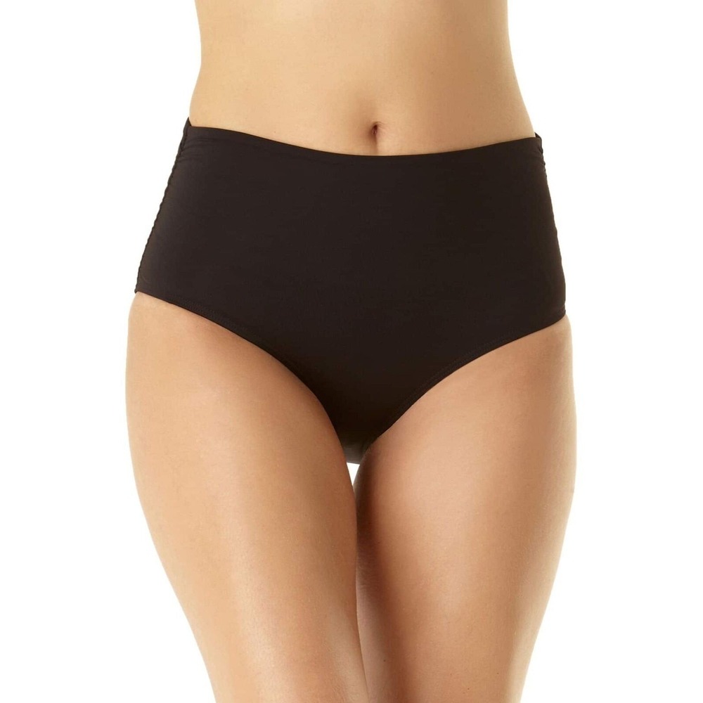 Anne Cole Convertible Hi Waist Shirred Swim Bottom Black Wear 3 Ways 22W 18284